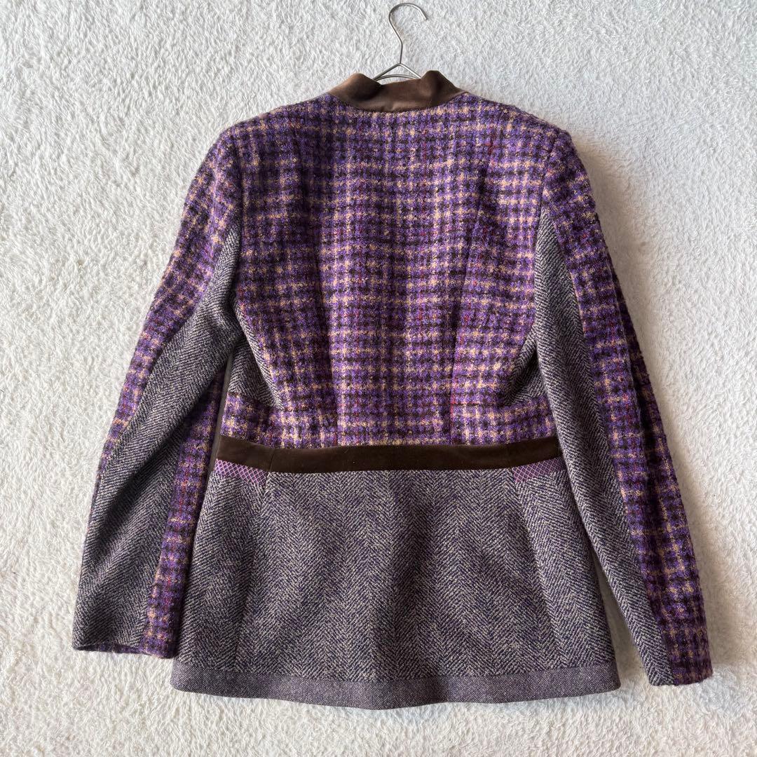 エトロ ノーカラー ジャケット ツイード シルク モヘヤ混 大きいサイズ 44