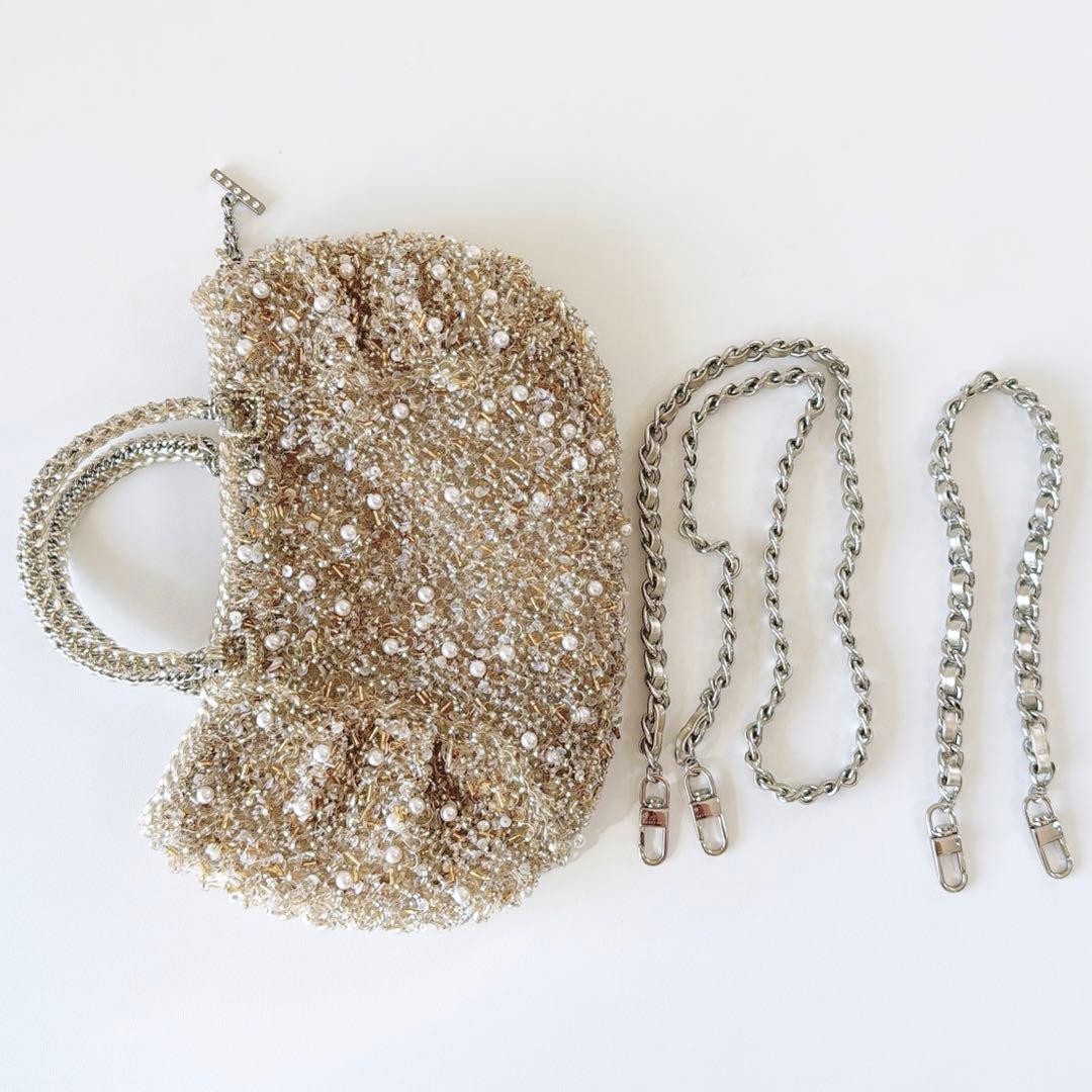 アンテプリマ　ペルラグリッター　3wayハンドショルダーバッグ　シルバーゴールド