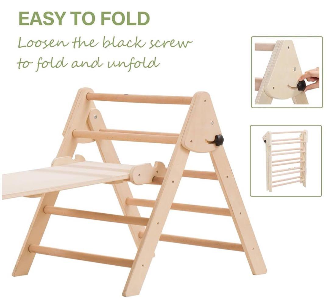 クライミングセット、スライディングランプ＆アーチランプ付き、折りたたみ式木製