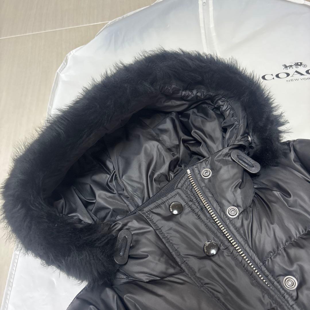 COACH ロングダウンコート ダウン フード ファー付 XSブラック黒