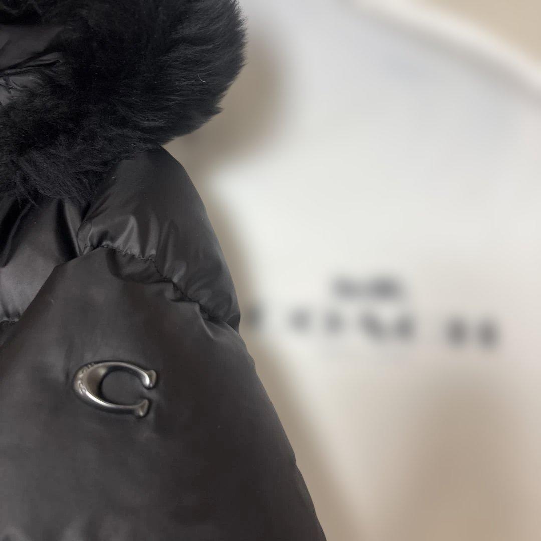 COACH ロングダウンコート ダウン フード ファー付 XSブラック黒
