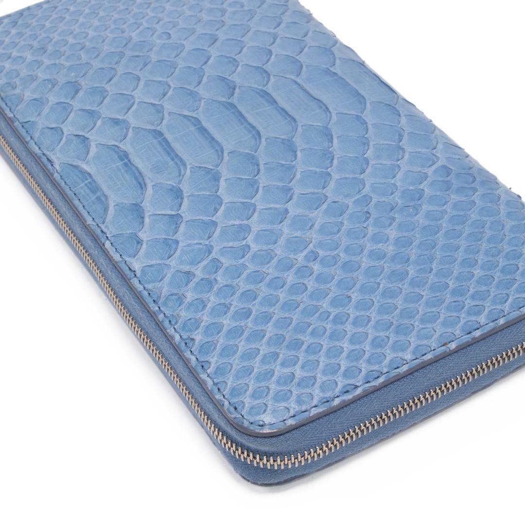 本物 セリーヌ 長財布 ファスナー メンズ レディース パイソン 水色 ブルー