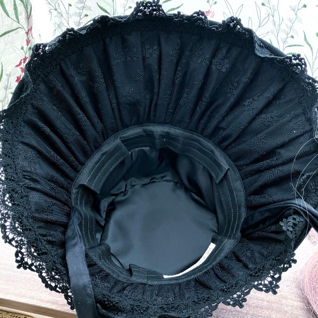 ヴィクトリアンメイデン　レースギャザードールハット　ボンネットブラック　ゴスロリ