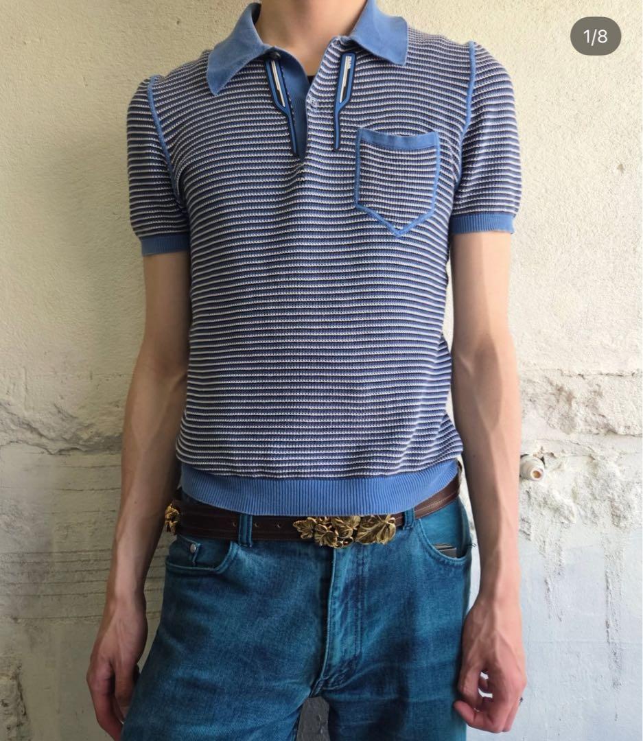 PRADA 18ssラバーワッペン 半袖 ブルー ポロシャツ　サイズ46