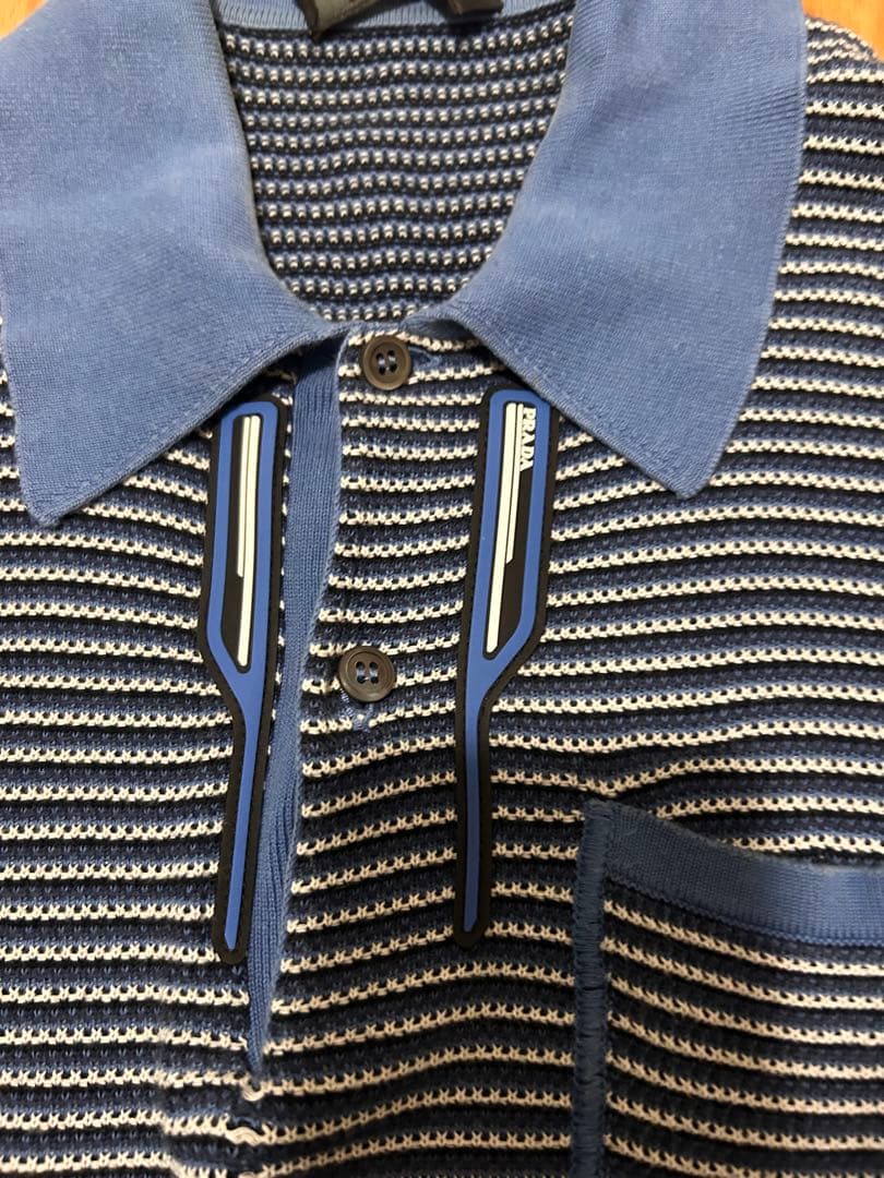 PRADA 18ssラバーワッペン 半袖 ブルー ポロシャツ　サイズ46
