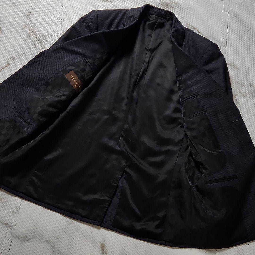 L相当 Louis Vuitton スーツ 裏地ダミエ柄 シルク ストライプ