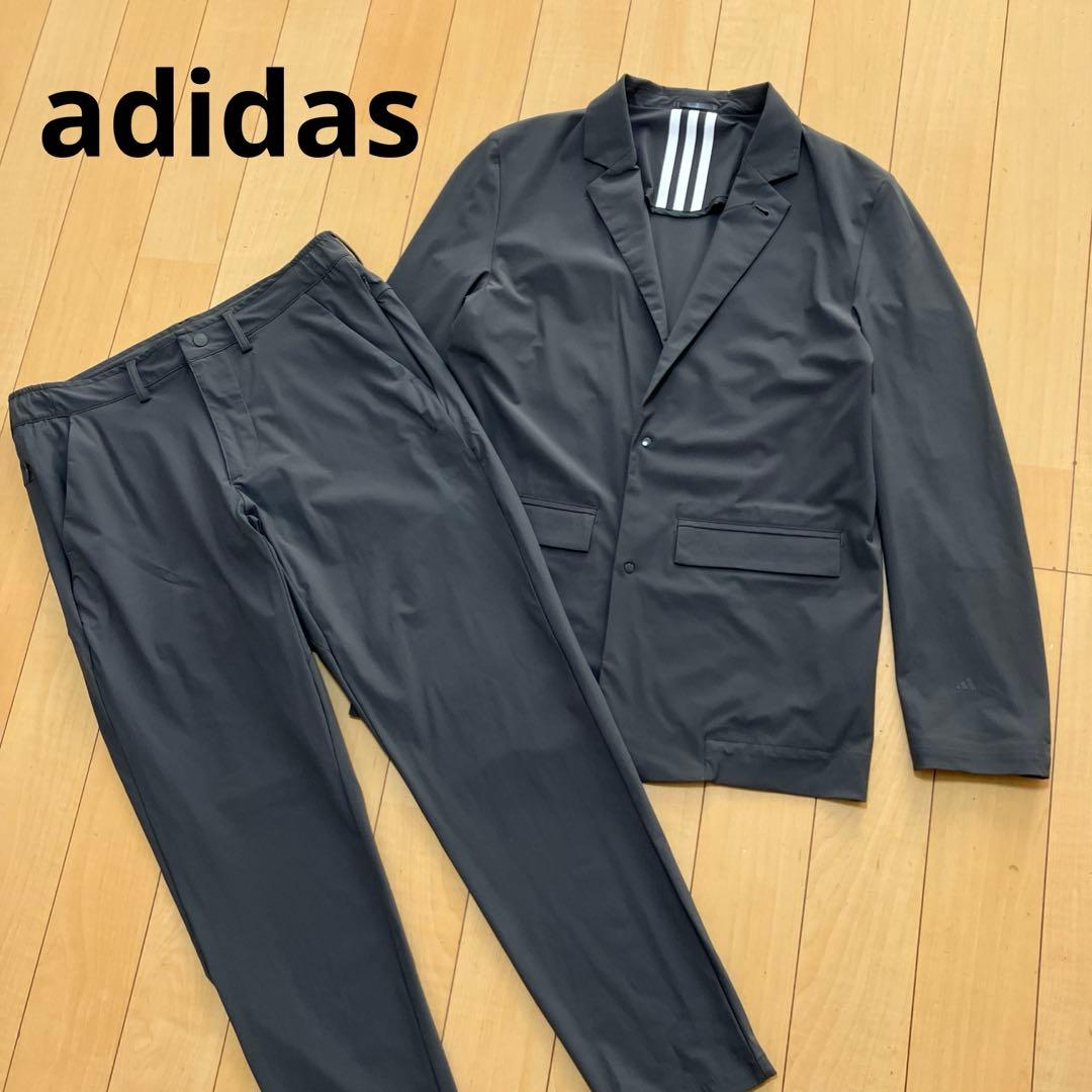 adidas アディダス　スーツ　セットアップ　ロゴ　ストレッチ　グレー　L