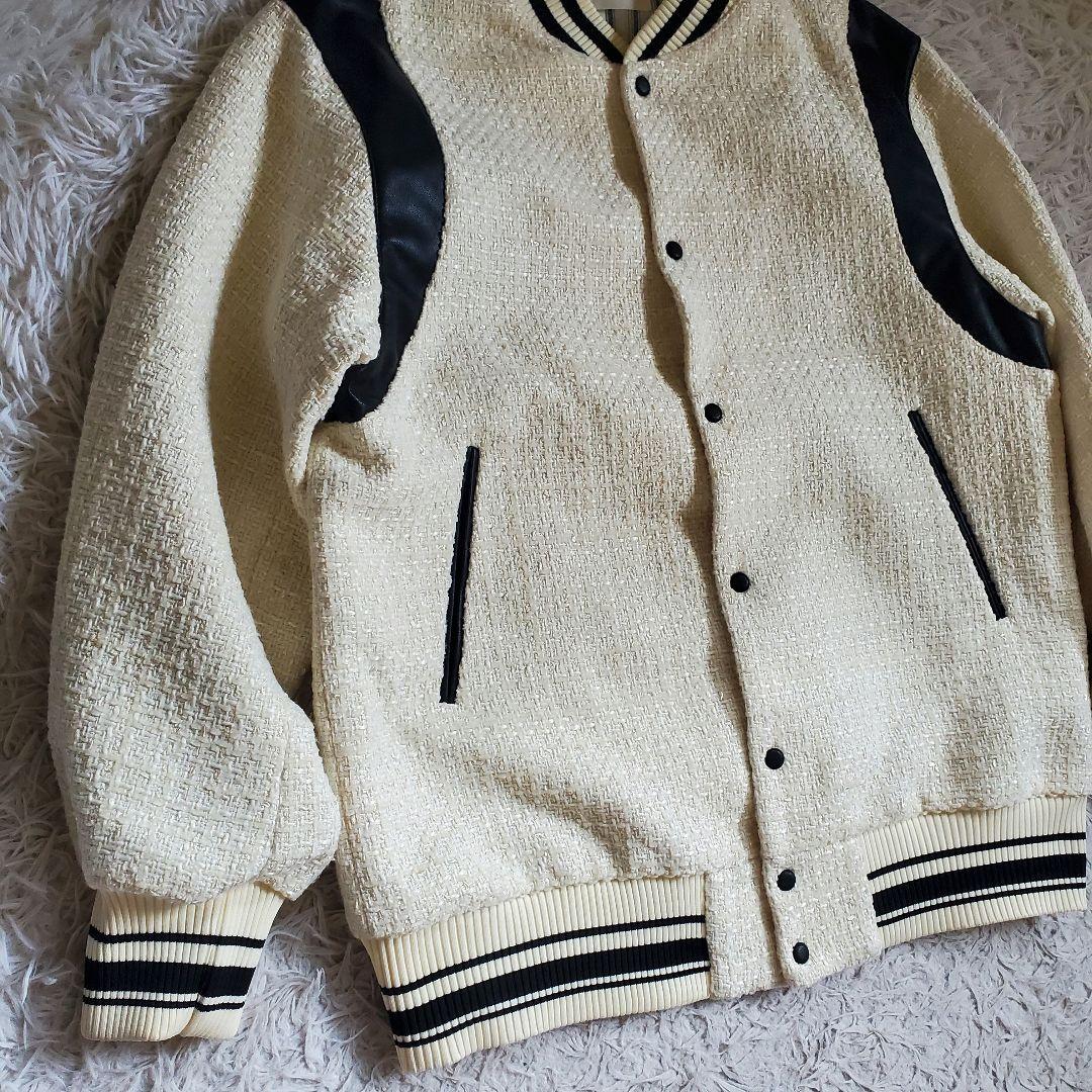極美品 ファーファー 24aw バイカラーツイードスタジャン 現行 アイボリー