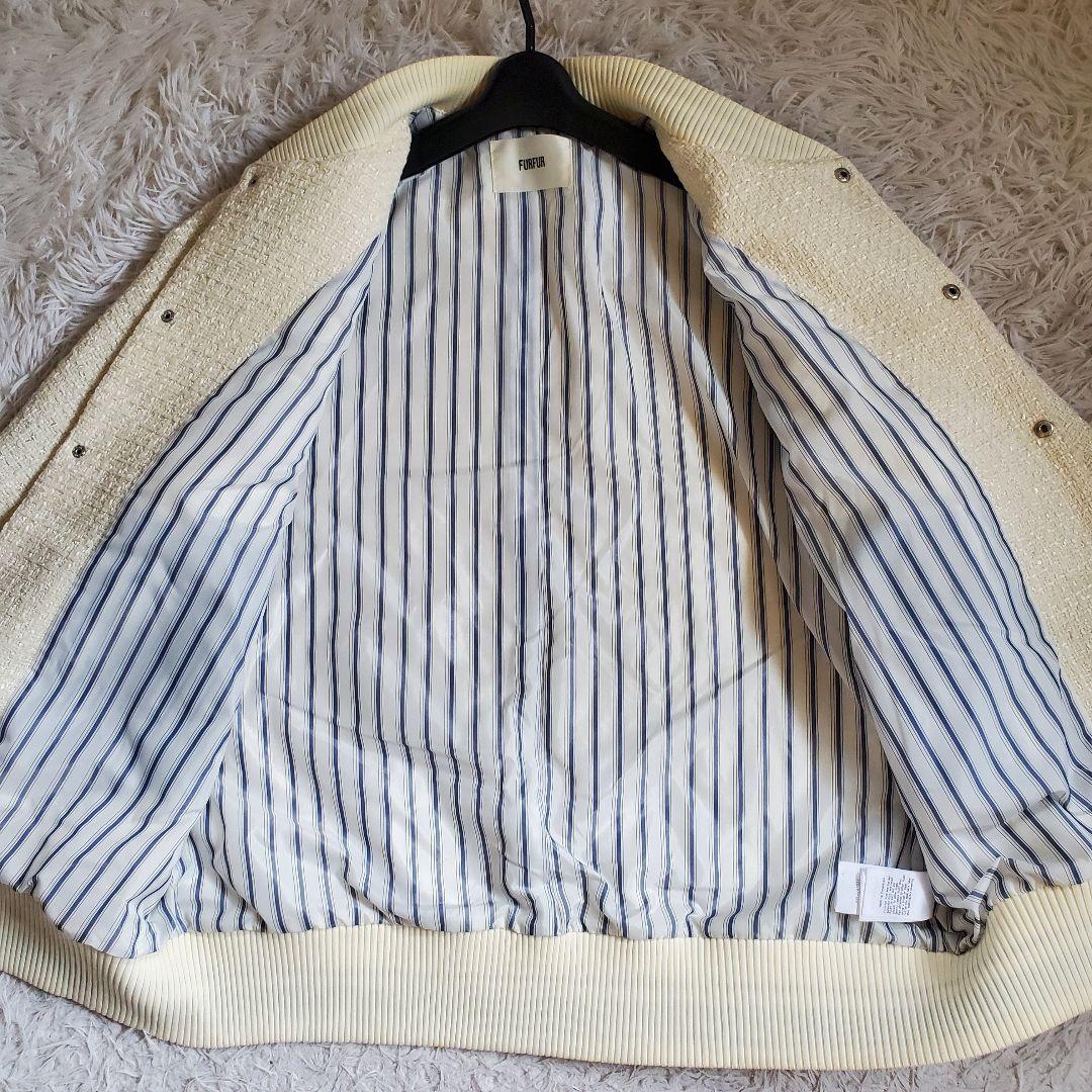 極美品 ファーファー 24aw バイカラーツイードスタジャン 現行 アイボリー