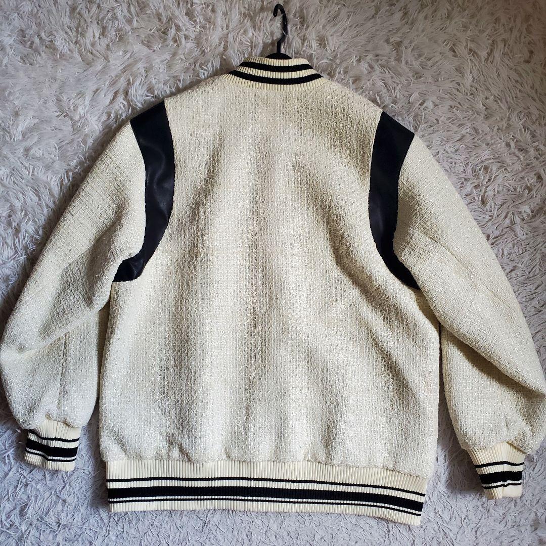 極美品 ファーファー 24aw バイカラーツイードスタジャン 現行 アイボリー