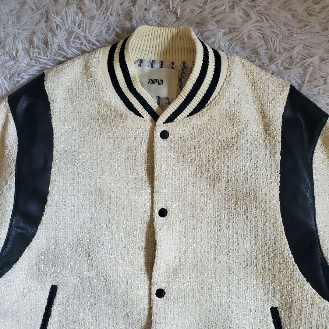 極美品 ファーファー 24aw バイカラーツイードスタジャン 現行 アイボリー