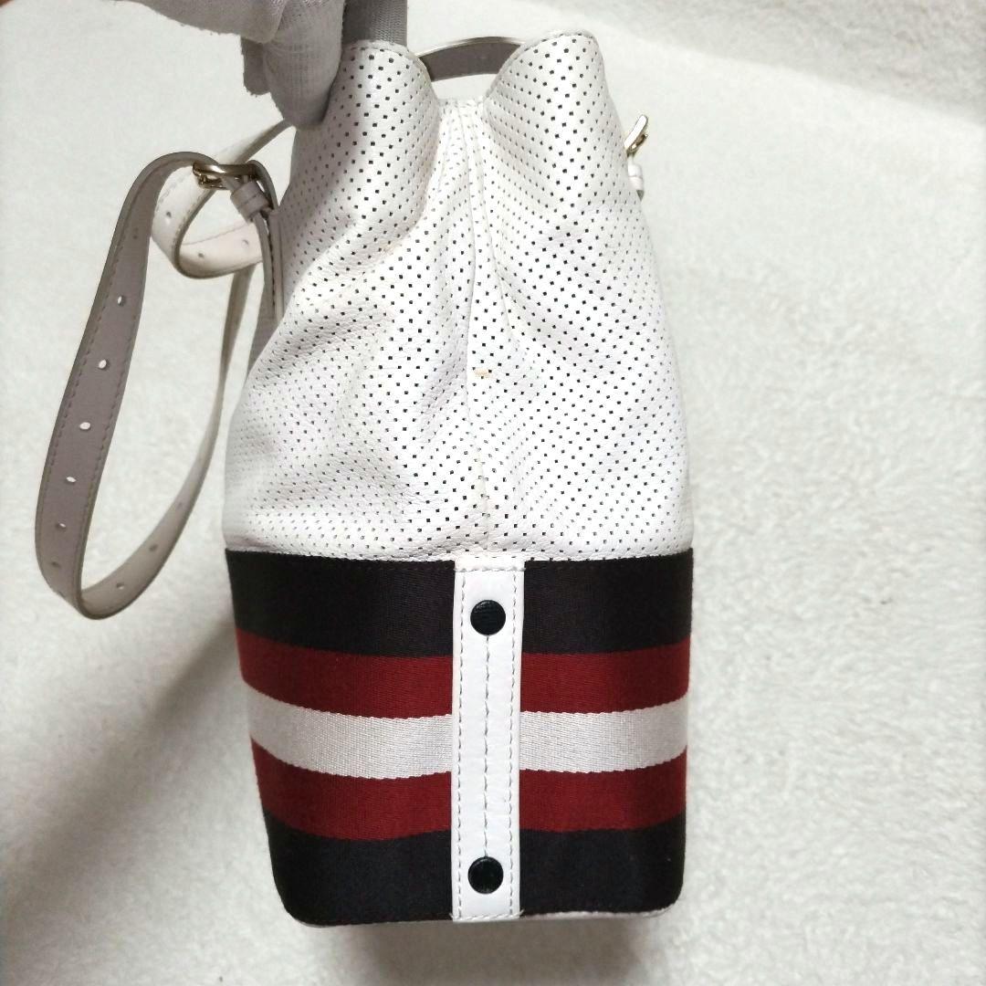 【美品】BALLY ストライプ ゴールド金具 パンチングレザー トートバッグ