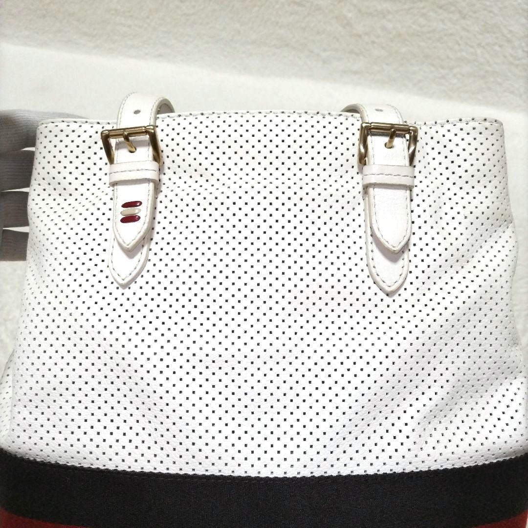 【美品】BALLY ストライプ ゴールド金具 パンチングレザー トートバッグ