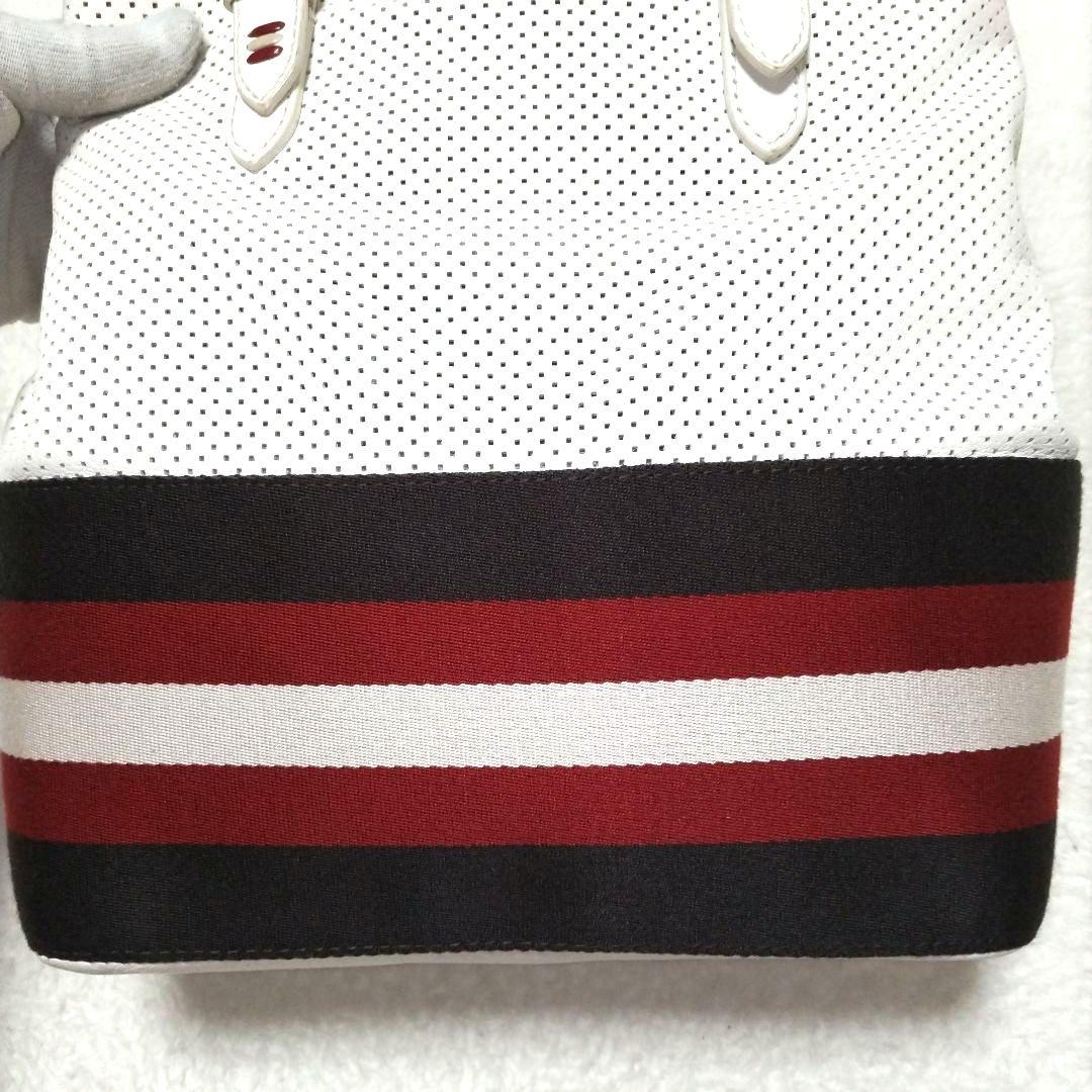 【美品】BALLY ストライプ ゴールド金具 パンチングレザー トートバッグ