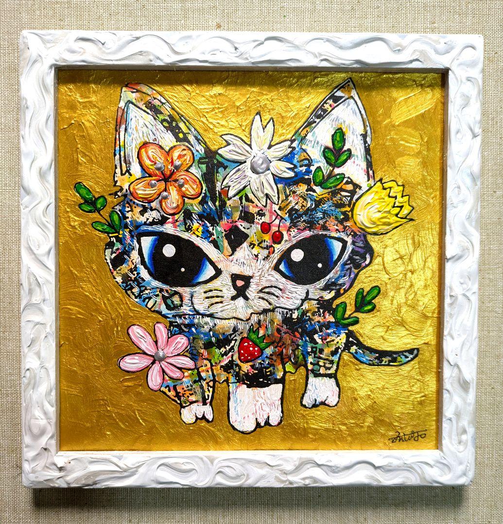 手作り額付き作品　title「風光るニャンコ」