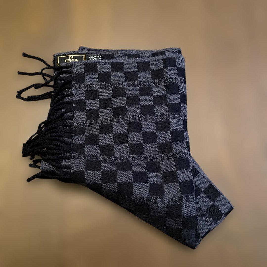 FENDI フェンディ チェック柄マフラー グレー/ブラック