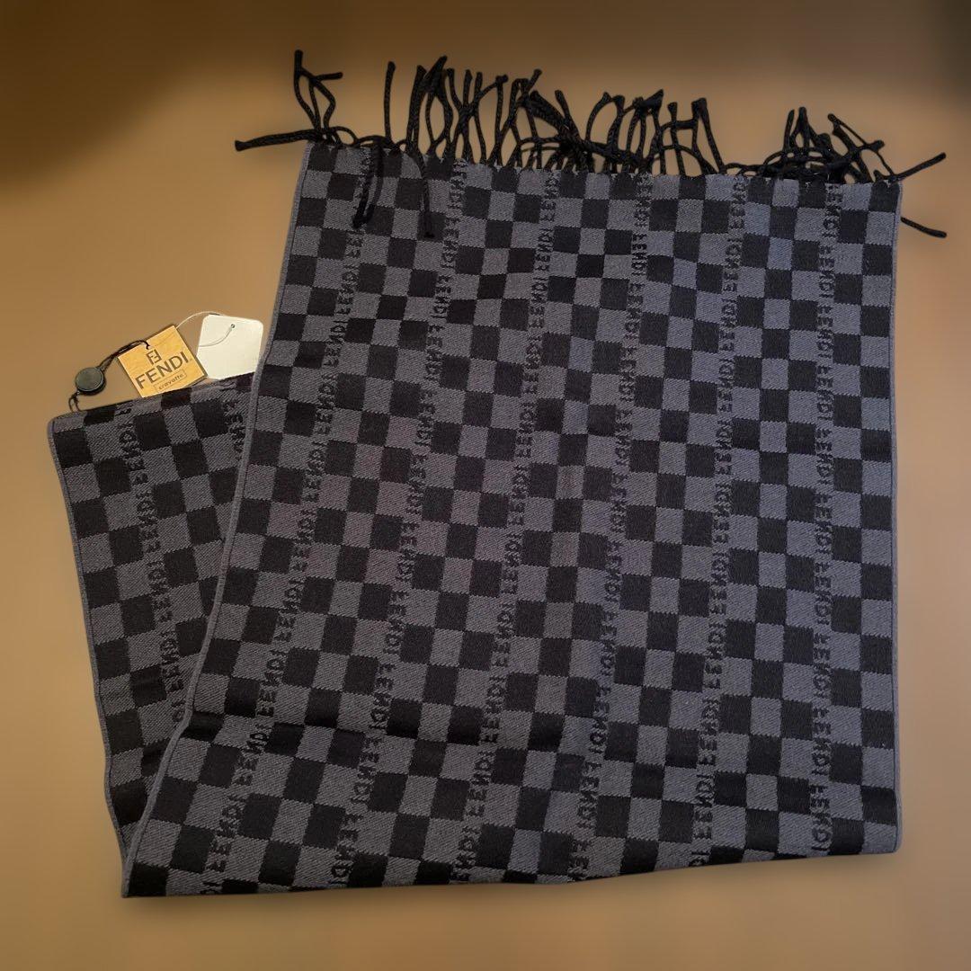 FENDI フェンディ チェック柄マフラー グレー/ブラック