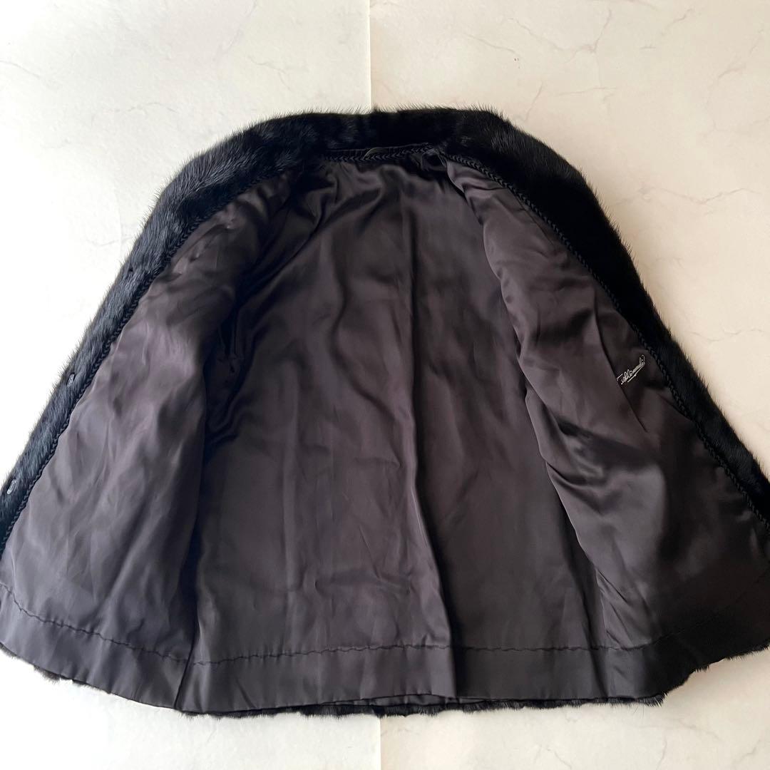 美品 ミンク 高級毛皮 コート ブラック 黒 3ホック つや なめし良好