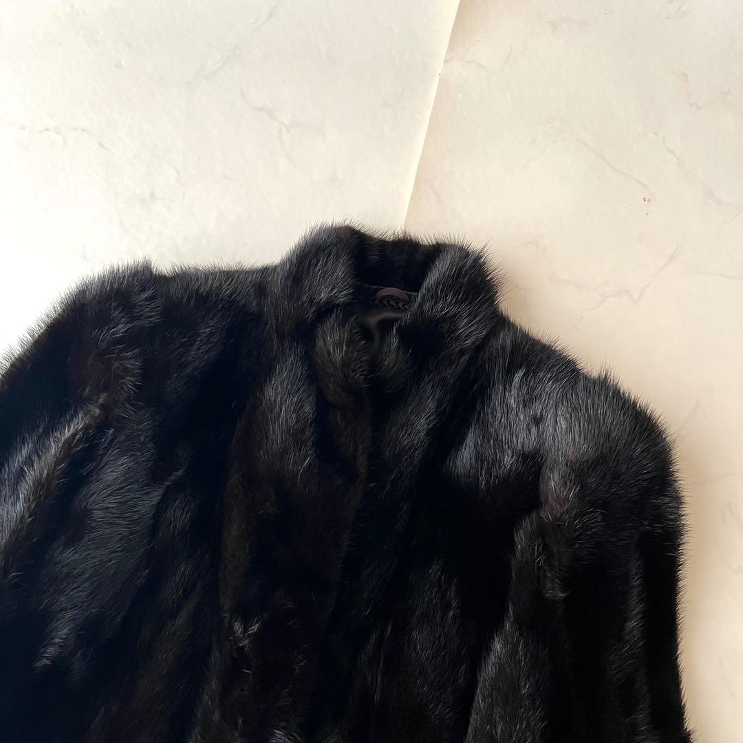 美品 ミンク 高級毛皮 コート ブラック 黒 3ホック つや なめし良好