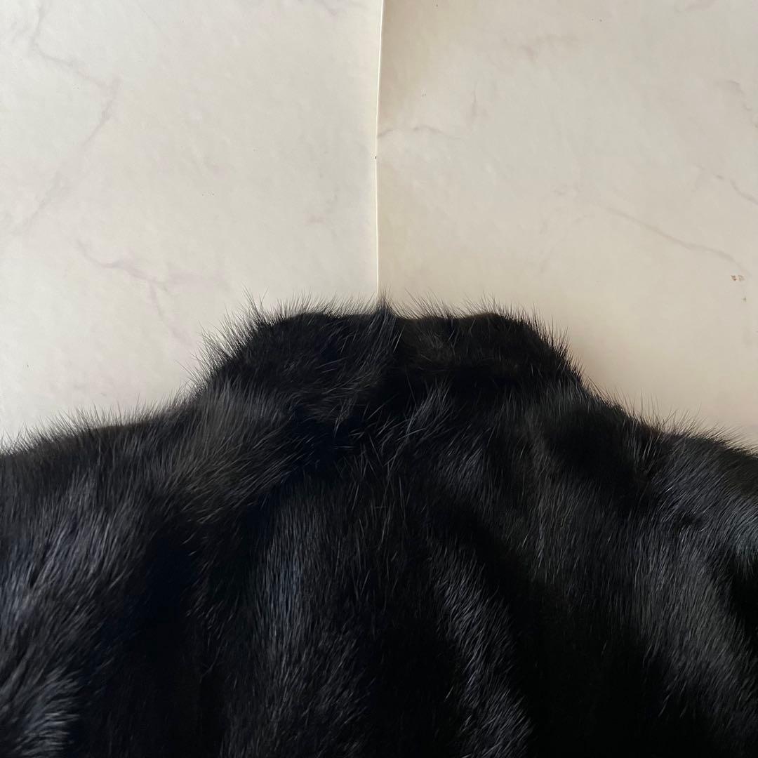 美品 ミンク 高級毛皮 コート ブラック 黒 3ホック つや なめし良好