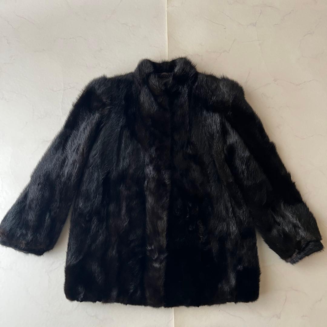 美品 ミンク 高級毛皮 コート ブラック 黒 3ホック つや なめし良好