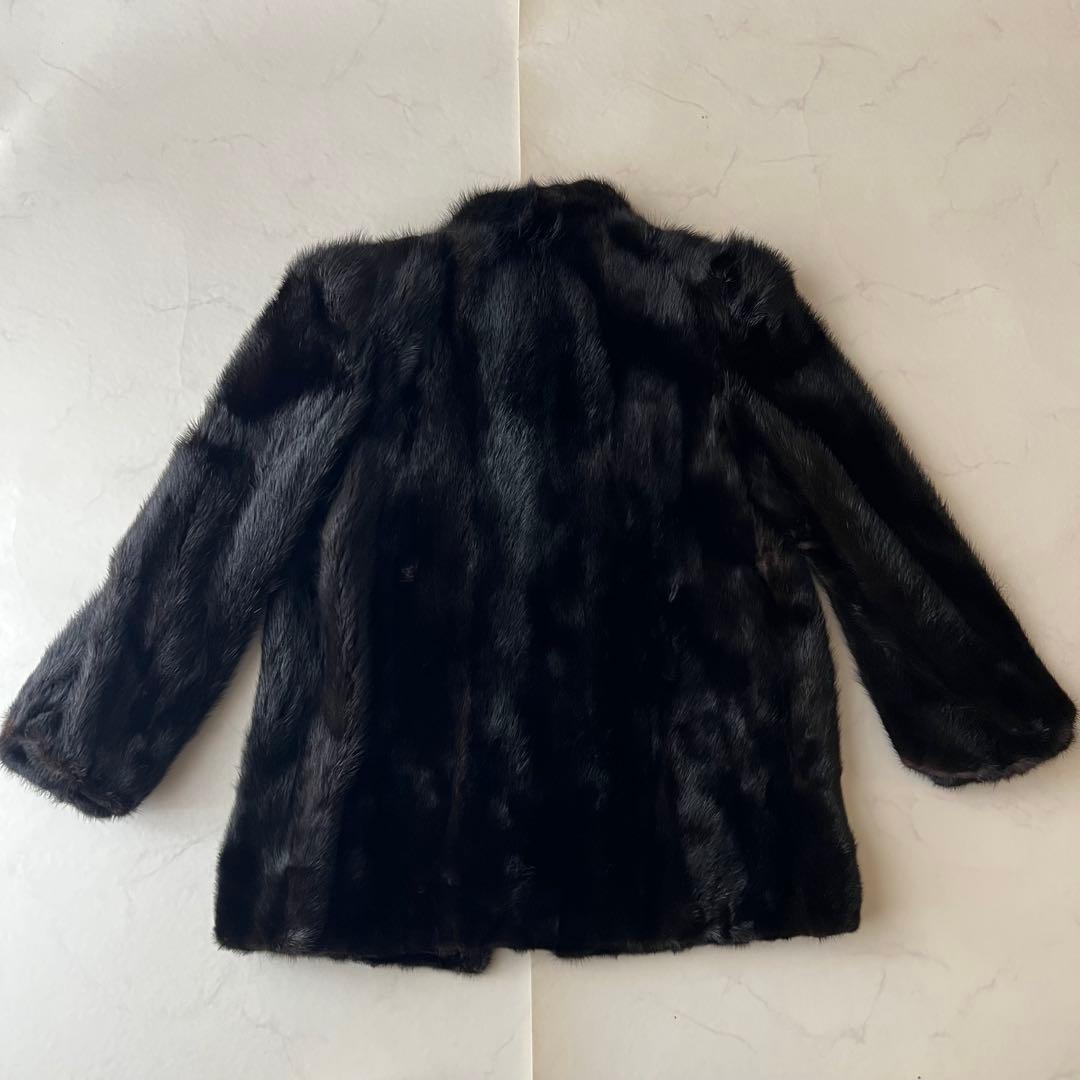 美品 ミンク 高級毛皮 コート ブラック 黒 3ホック つや なめし良好