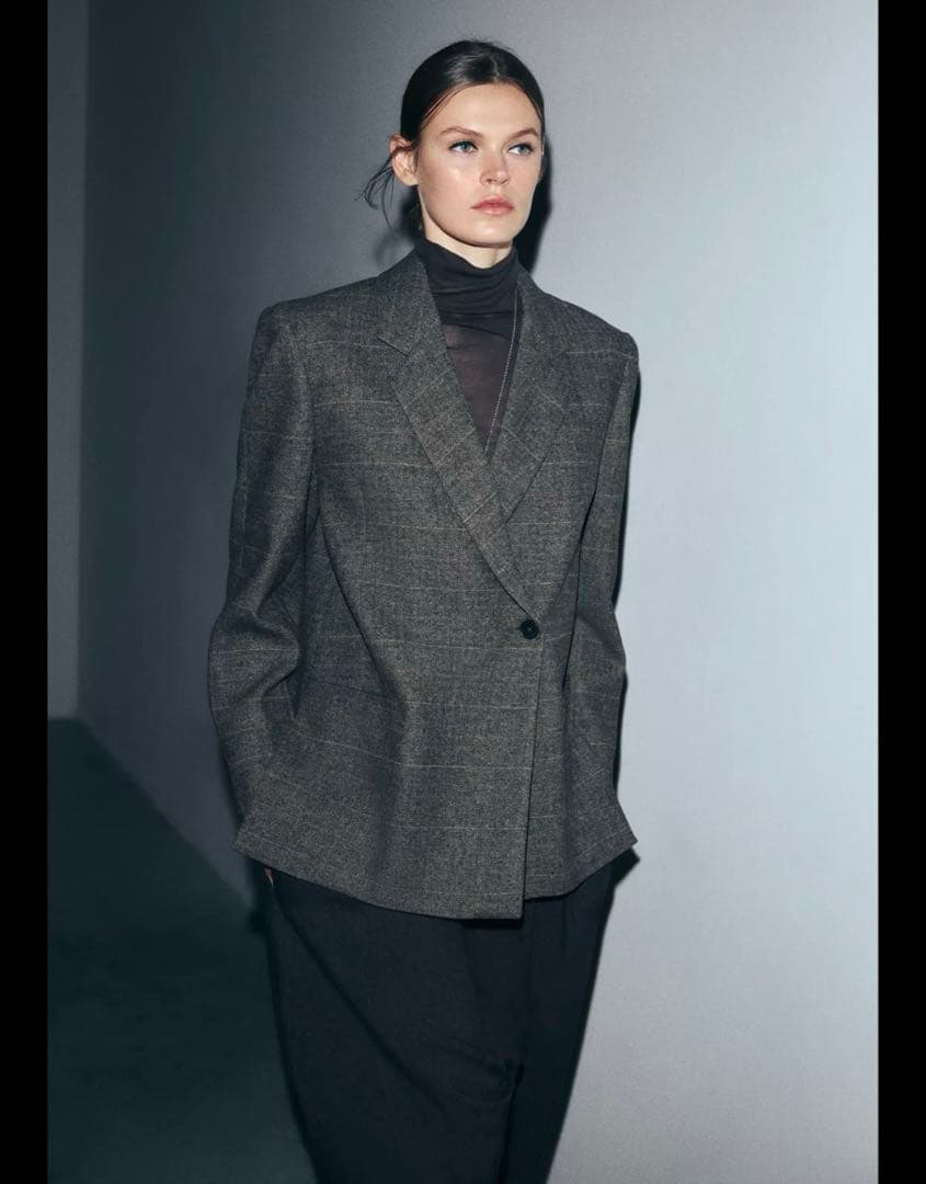 ウール混チェック柄オーバーサイズジャケット