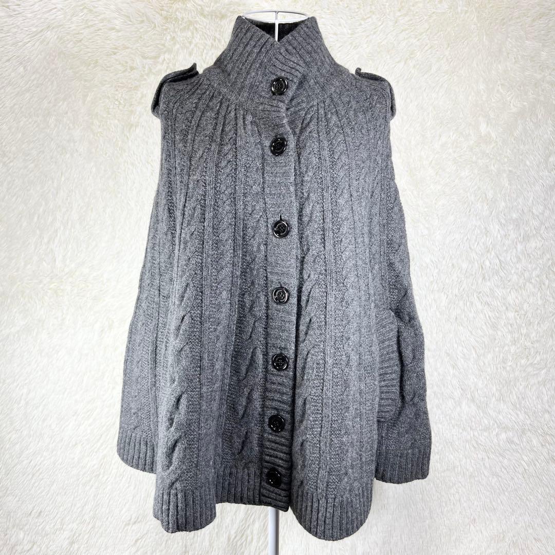 バーバリーロンドン ポンチョ ニット カシミヤ混 グレー エポーレット
