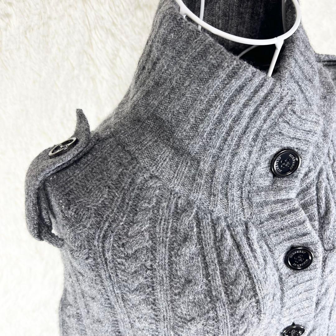 バーバリーロンドン ポンチョ ニット カシミヤ混 グレー エポーレット