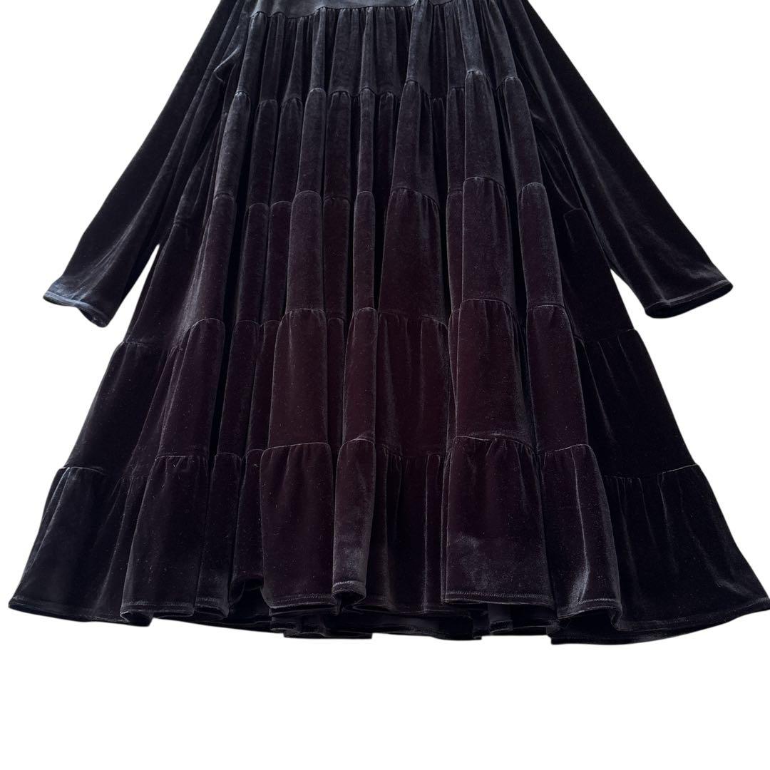 美品✨ トレフルプラスワン ベロア フェアリーワンピース （F） ティアード 黒