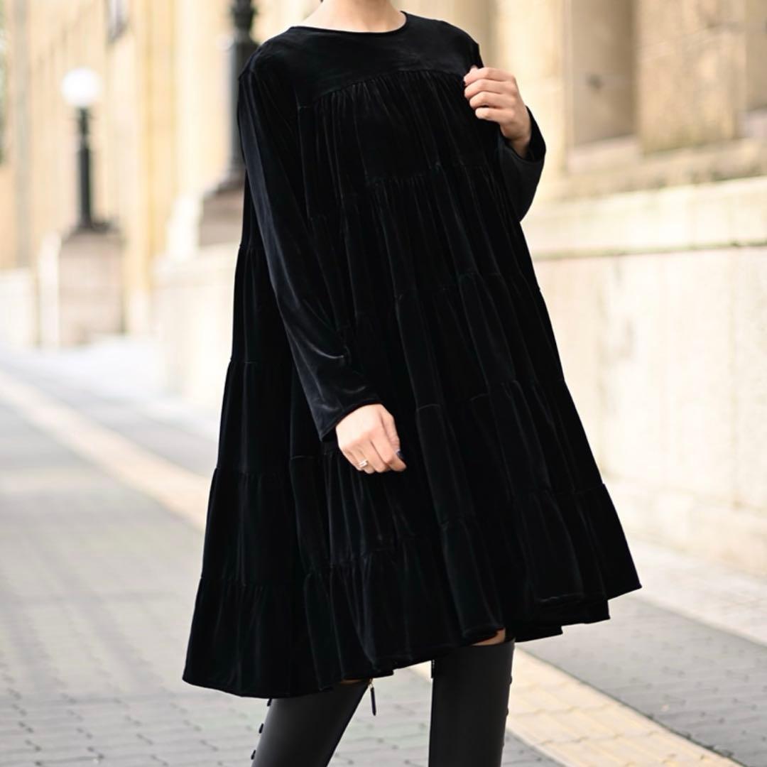 美品✨ トレフルプラスワン ベロア フェアリーワンピース （F） ティアード 黒