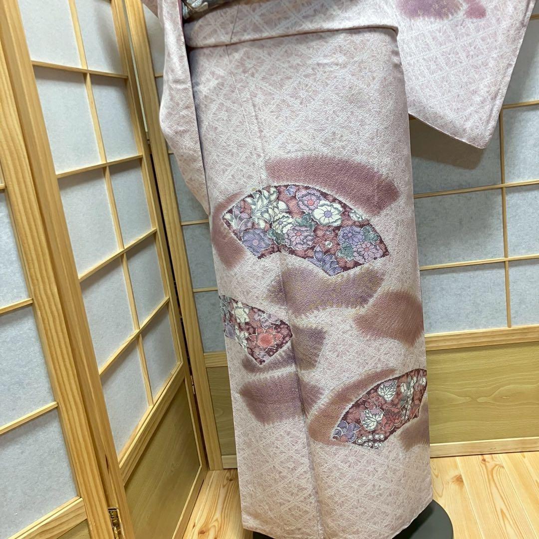 ［6491］訪問着 扇面 辻ヶ花 花菱ぼかし 幅広サイズ 正絹 着物 袷