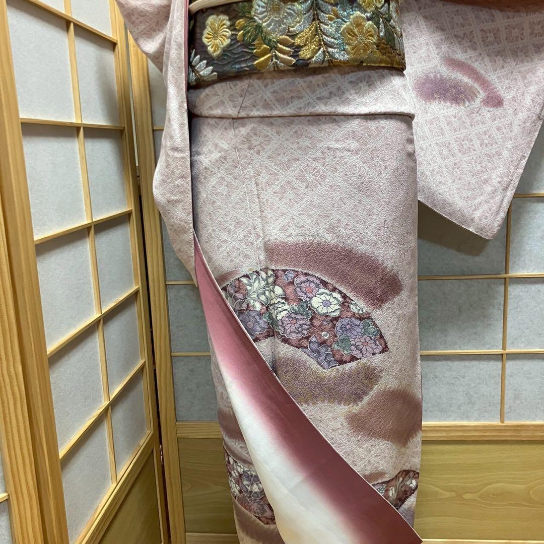 ［6491］訪問着 扇面 辻ヶ花 花菱ぼかし 幅広サイズ 正絹 着物 袷