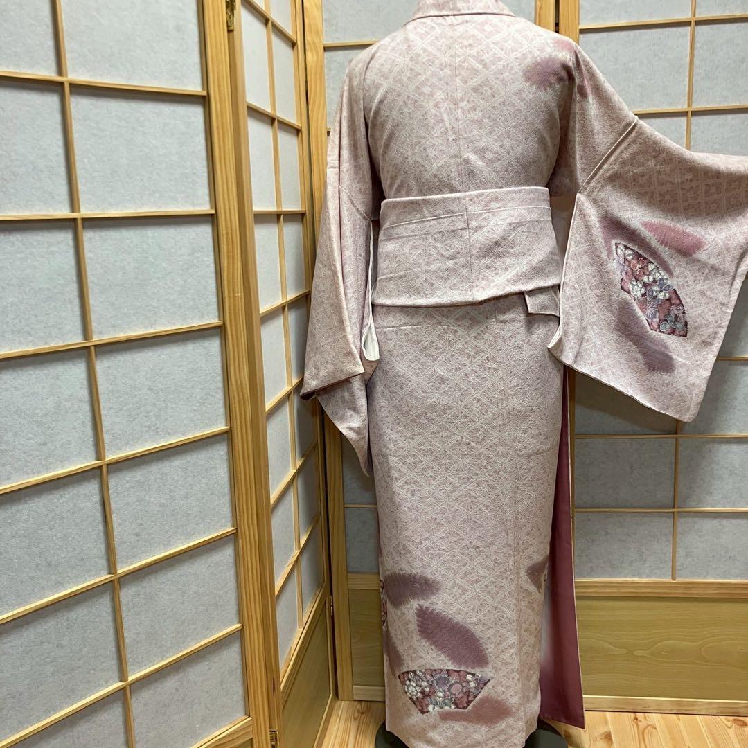 ［6491］訪問着 扇面 辻ヶ花 花菱ぼかし 幅広サイズ 正絹 着物 袷