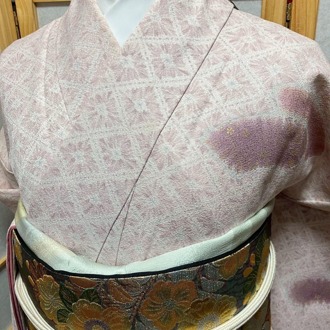 ［6491］訪問着 扇面 辻ヶ花 花菱ぼかし 幅広サイズ 正絹 着物 袷