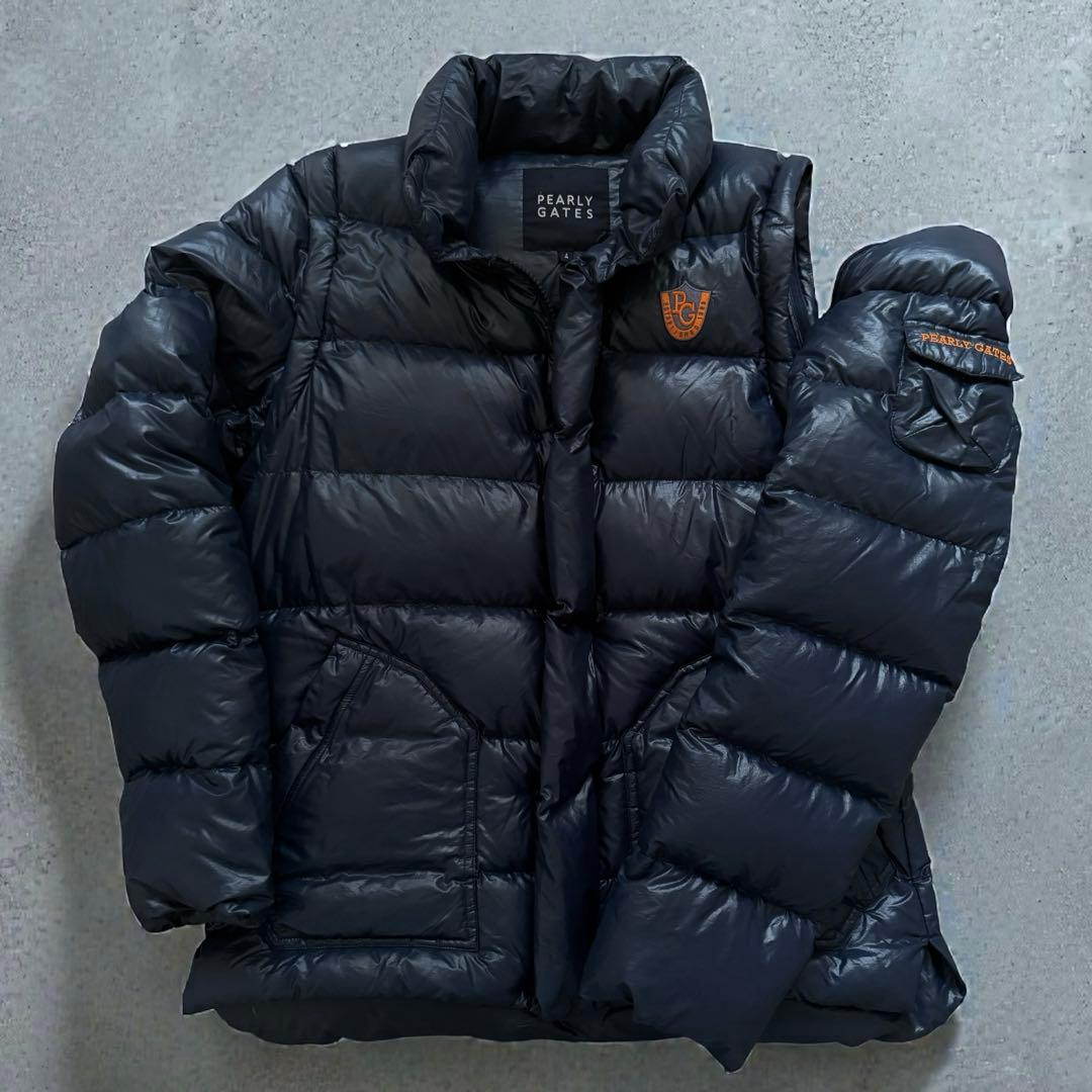 極美品　パーリーゲイツ　ダウンジャケット　ベスト　2WA 紺　M〜L相当　4