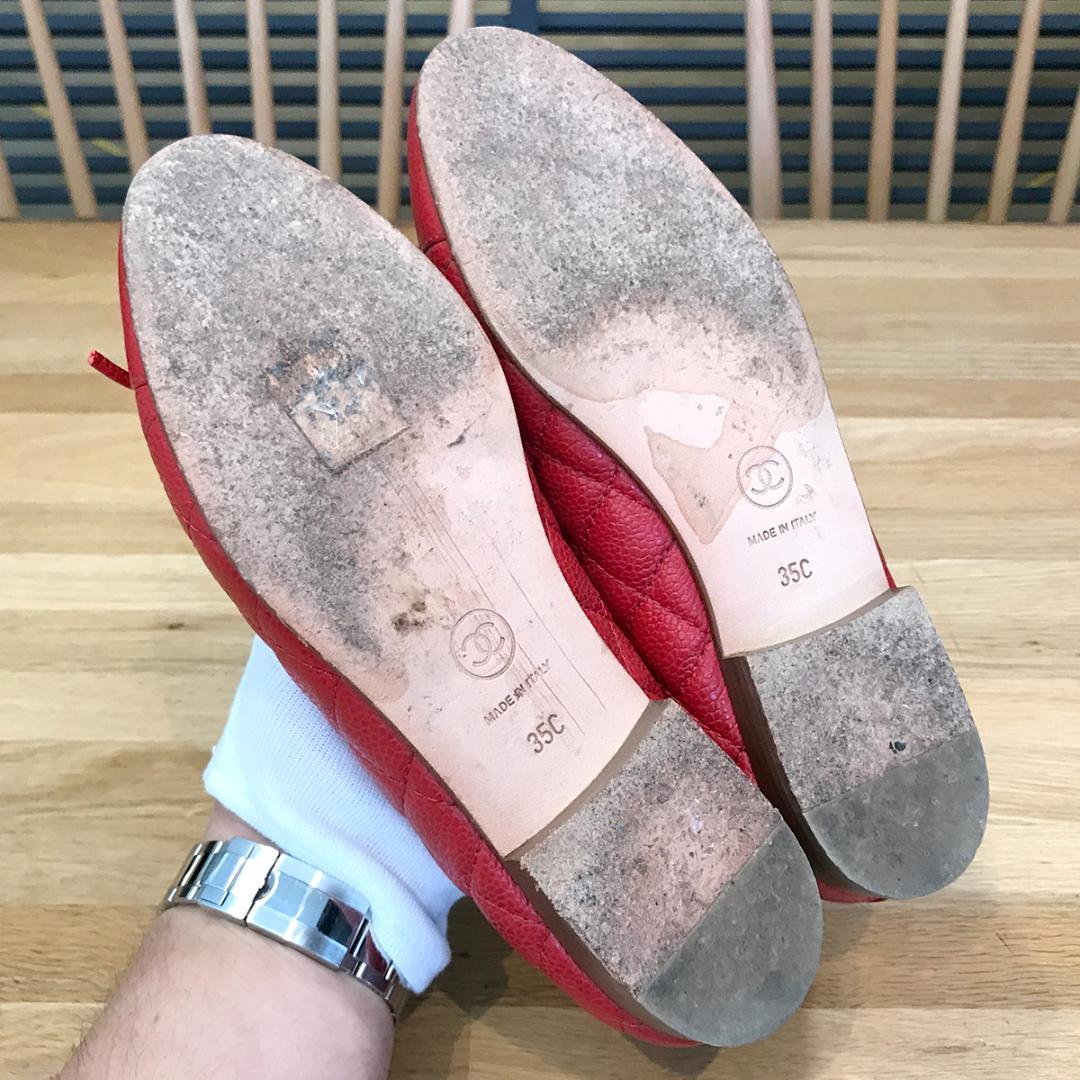 マリア様の 超美品 シャネル フラットシューズ パンプス バレエシューズ レッド
