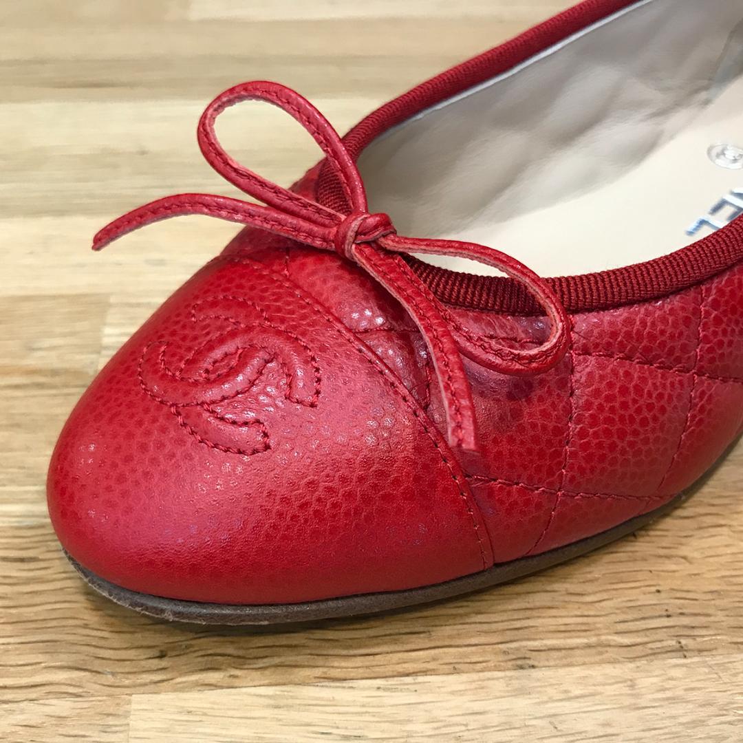 マリア様の 超美品 シャネル フラットシューズ パンプス バレエシューズ レッド