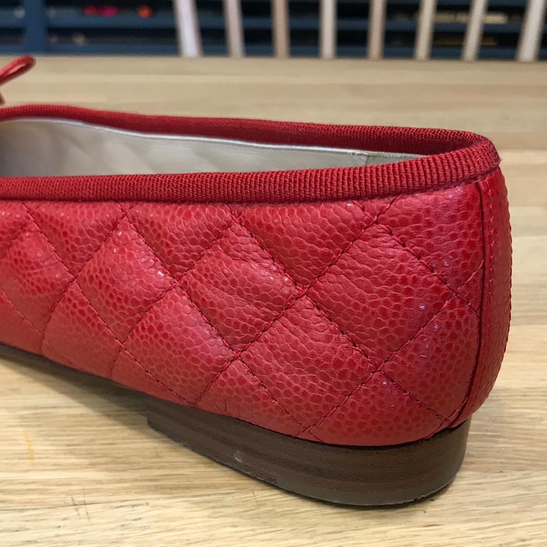 マリア様の 超美品 シャネル フラットシューズ パンプス バレエシューズ レッド