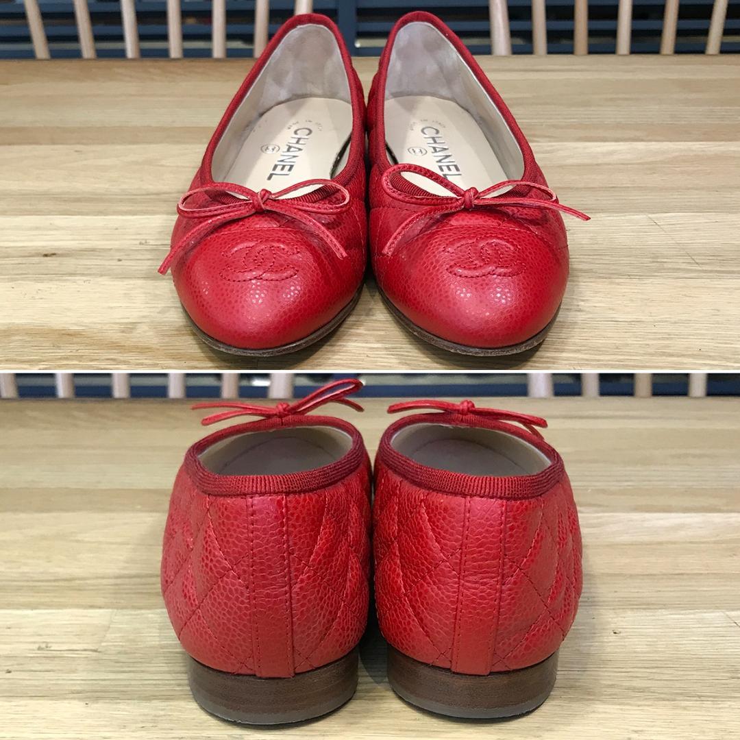 マリア様の 超美品 シャネル フラットシューズ パンプス バレエシューズ レッド