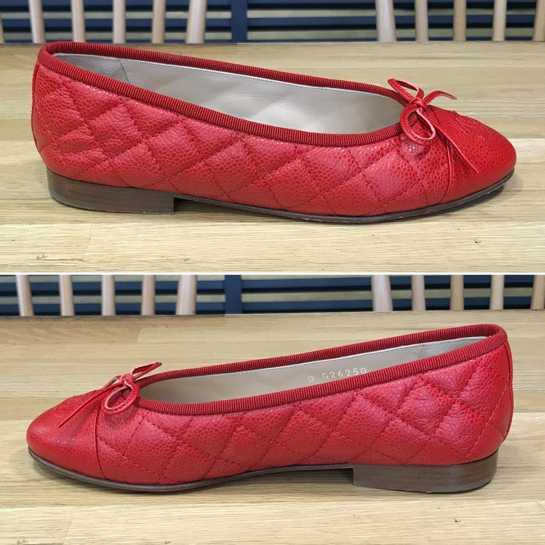マリア様の 超美品 シャネル フラットシューズ パンプス バレエシューズ レッド