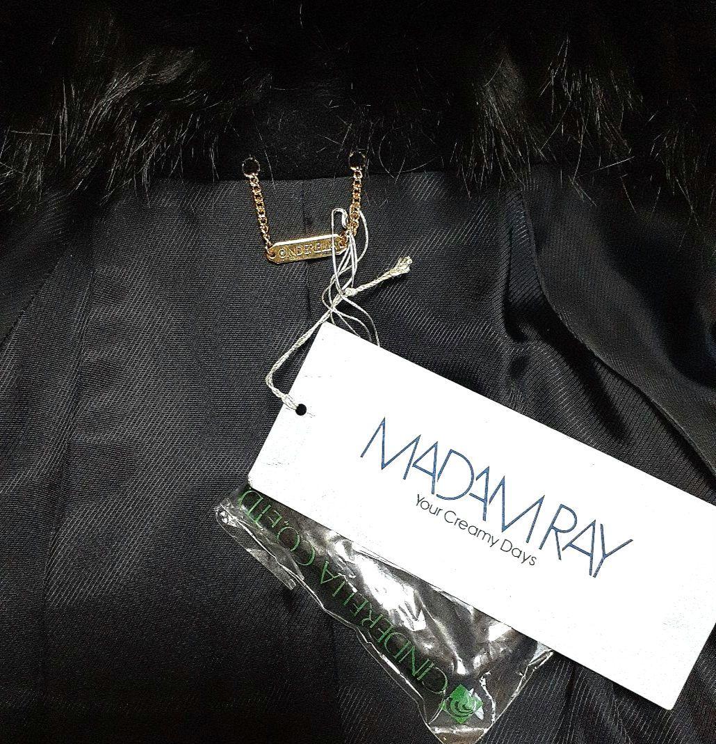 MADAM RAY ファー付きカシミア100%ブラックロングコート　新品未使用