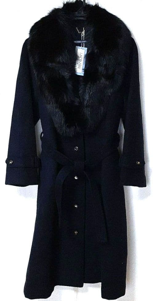 MADAM RAY ファー付きカシミア100%ブラックロングコート　新品未使用