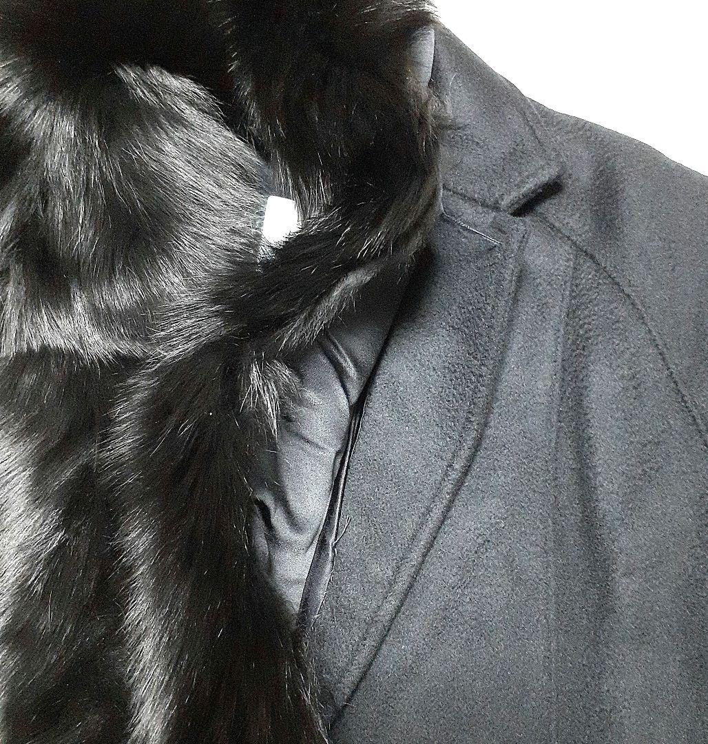 MADAM RAY ファー付きカシミア100%ブラックロングコート　新品未使用