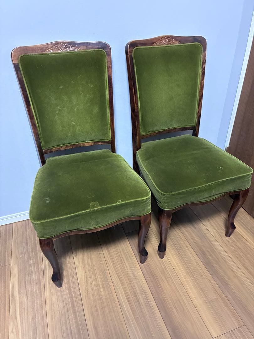 【希少】アンティーク調 チェア 猫脚 グリーン 椅子 レトロ 2脚セット