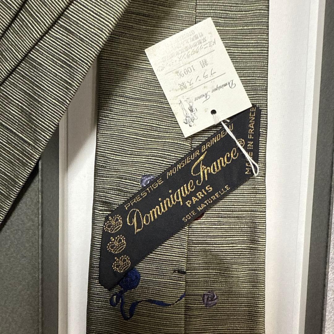 未使用タグ付　ドミニクフランス　ネクタイ　緑系　鞠柄　スリークラウン王冠