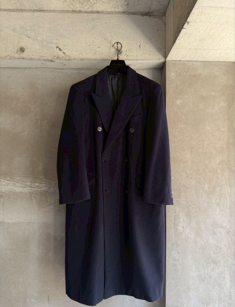 ネイビー ダブルブレスト ロングコート