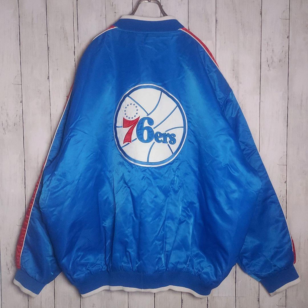 専用【NBA】76ers 刺繍 中綿 スタジャン ブルゾン 2XL 青