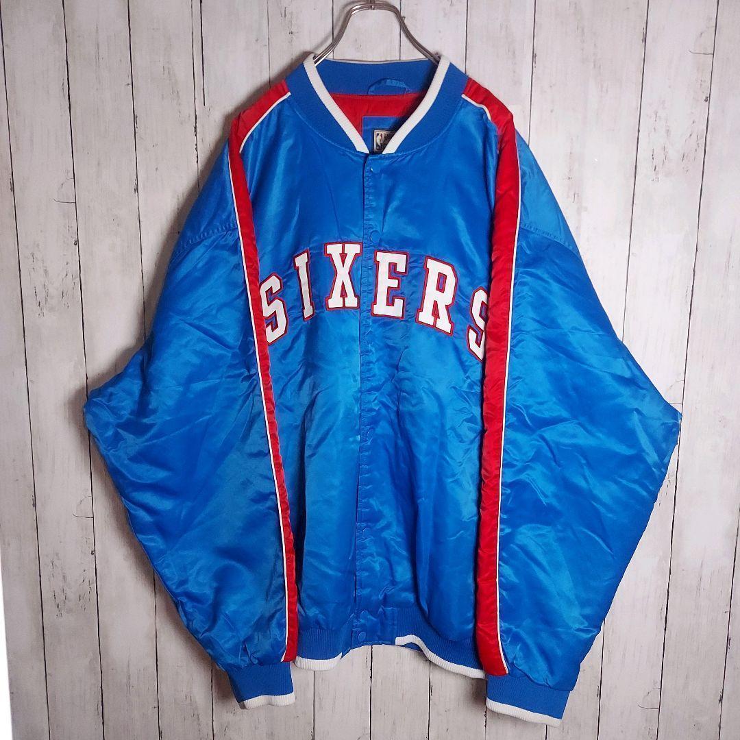 専用【NBA】76ers 刺繍 中綿 スタジャン ブルゾン 2XL 青