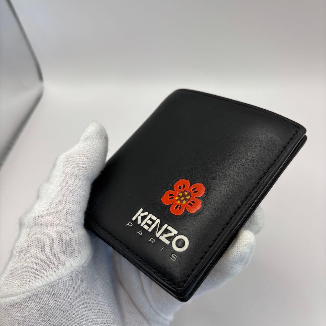 KENZO 二つ折り財布　ブラック　BOKE FLOWER フラワー レザー
